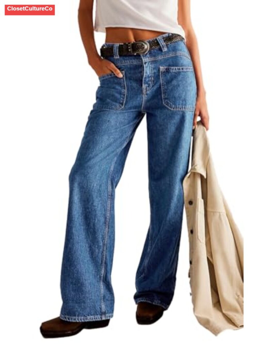 High Waisted Straight Leg Baggy Boyfriend Jeans Cargo Pants